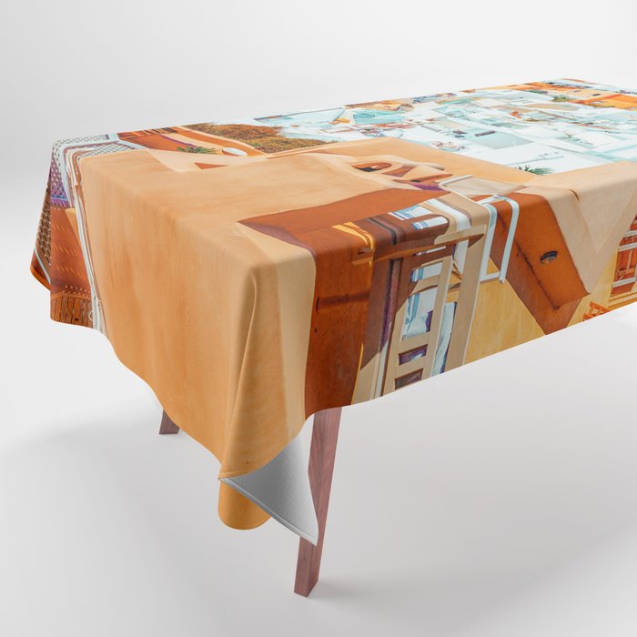 Santorini Vacay | Greece Summer Travel Architecture Buildings | Pastel Beachy Cityscape Photography Tablecloth