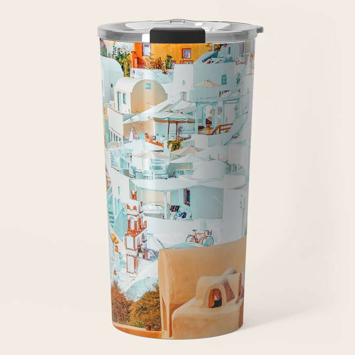 Santorini Vacay | Greece Summer Travel Architecture Buildings | Pastel Beachy Cityscape Photography Travel Mug