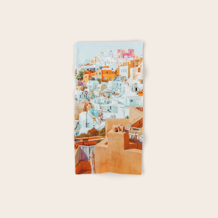 Santorini Vacay | Greece Summer Travel Architecture Buildings | Pastel Beachy Cityscape Photography Bath Towel