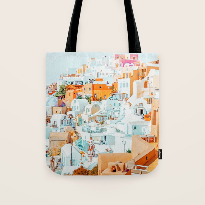 Santorini Vacay | Greece Summer Travel Architecture Buildings | Pastel Beachy Cityscape Photography Tote Bag