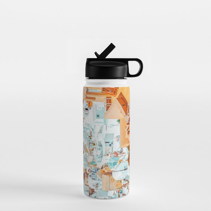 Santorini Vacay | Greece Summer Travel Architecture Buildings | Pastel Beachy Cityscape Photography Water Bottle