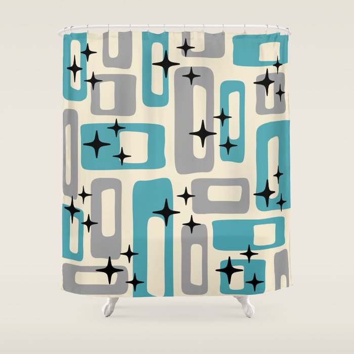 Mid Century Modern Decoration Kitsch 223 Blue And Gray Shower Curtain