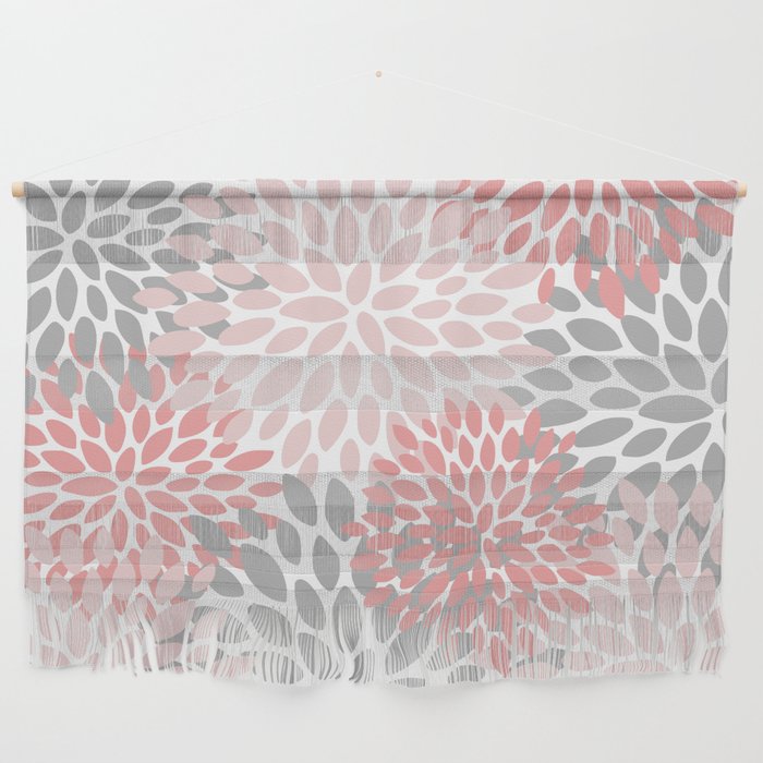 Floral Pattern, Coral Pink And Gray Wall Hanging