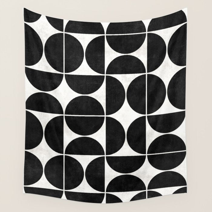 Mid-Century Modern Pattern No.3 - Black And White Wall Tapestry