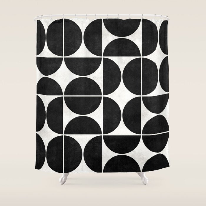 Mid-Century Modern Pattern No.3 - Black And White Shower Curtain