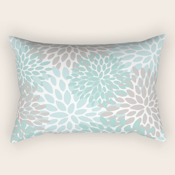Floral Pattern, Teal, Aqua, Turquoise,Gray Rectangular Pillow