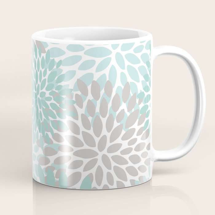 Floral Pattern, Teal, Aqua, Turquoise,Gray Coffee Mug