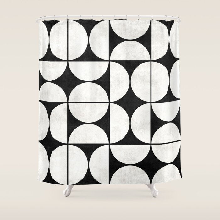 Mid-Century Modern Pattern No.2 - Black And White Shower Curtain