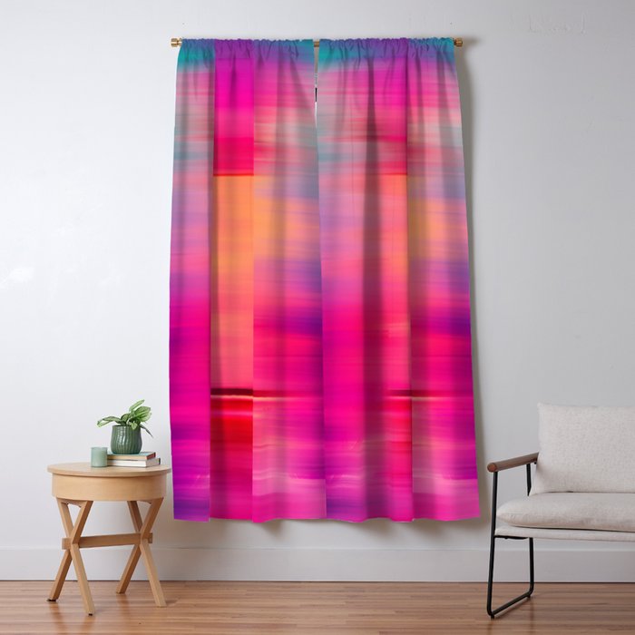Abstract Modern Art Pink Violet Teal Brushstrokes Window Curtain
