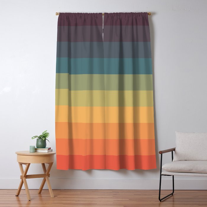 Colorful Retro Striped Rainbow Window Curtain