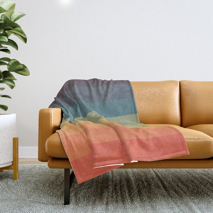 Colorful Retro Striped Rainbow Throw Blanket