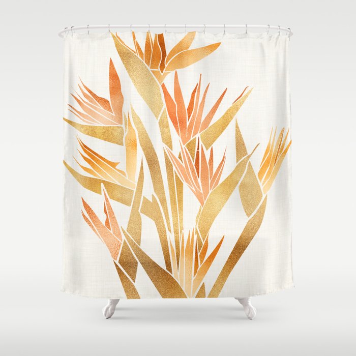 Metallic Gold Bird Of Paradise Shower Curtain