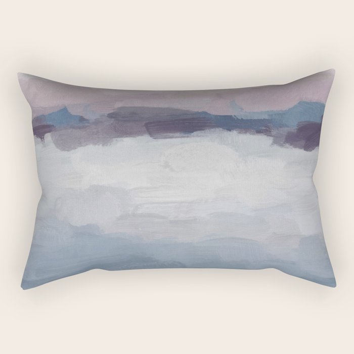 Oceans Away - Plum Purple Lavender Blue Abstract Painting Waves Cloud Horizon Modern Art Rectangular Pillow