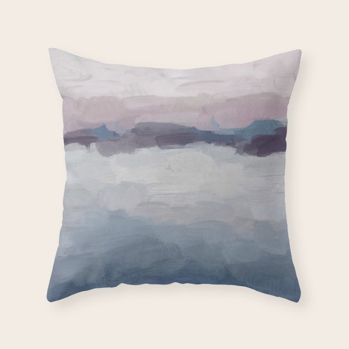 Oceans Away - Plum Purple Lavender Blue Abstract Painting Waves Cloud Horizon Modern Art Throw Pillow
