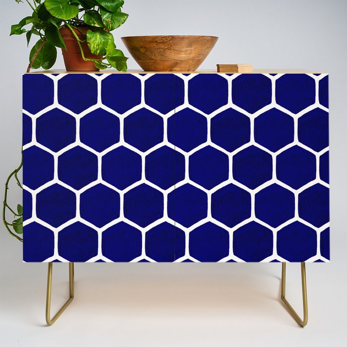 Hexagon Honeycomb Pattern - Navy Palette Credenza