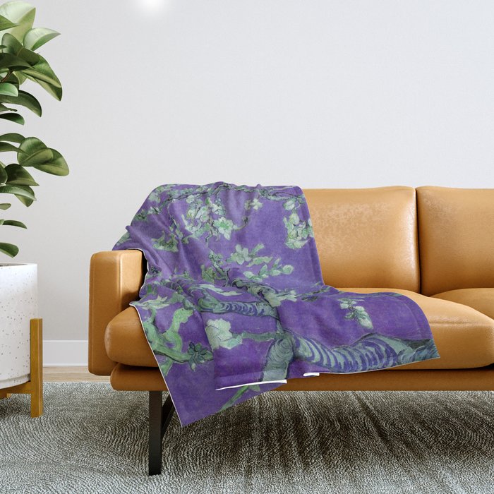 Vincent Van Gogh "Almond Blossoms" (Edited Purple) Throw Blanket