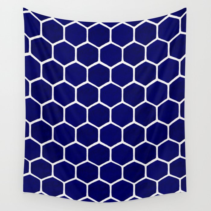 Hexagon Honeycomb Pattern - Navy Palette Wall Tapestry