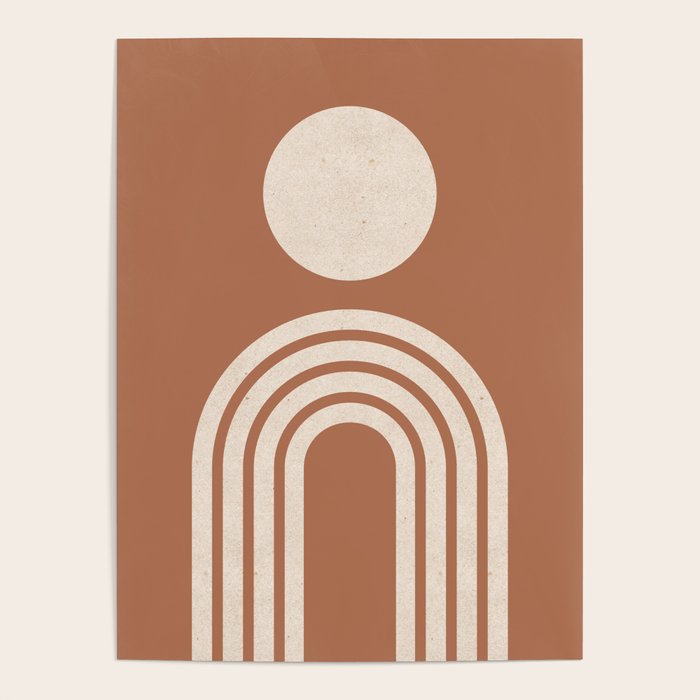 Mid Century Modern Sun And Rainbow On Terracotta Poster