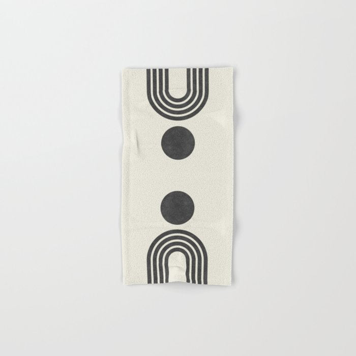 Mid Century Modern Black And White Sun And Rainbow Bath Towel