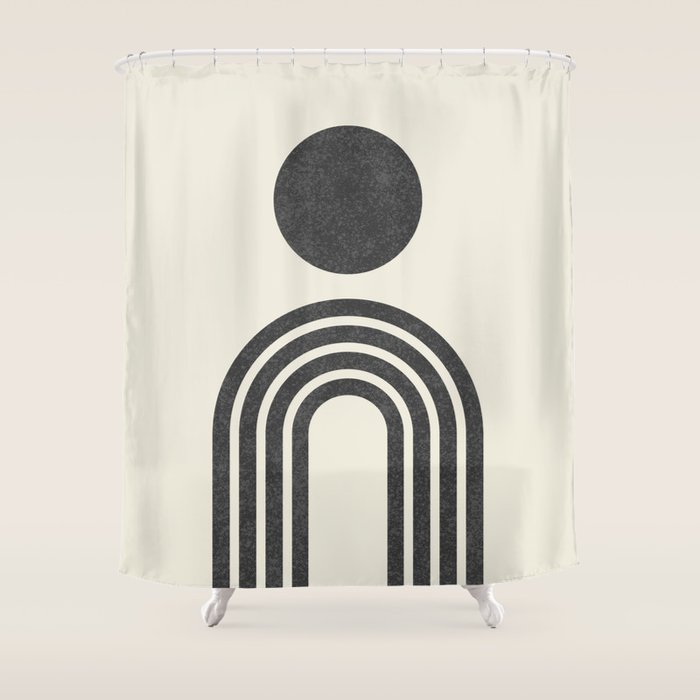 Mid Century Modern Black And White Sun And Rainbow Shower Curtain
