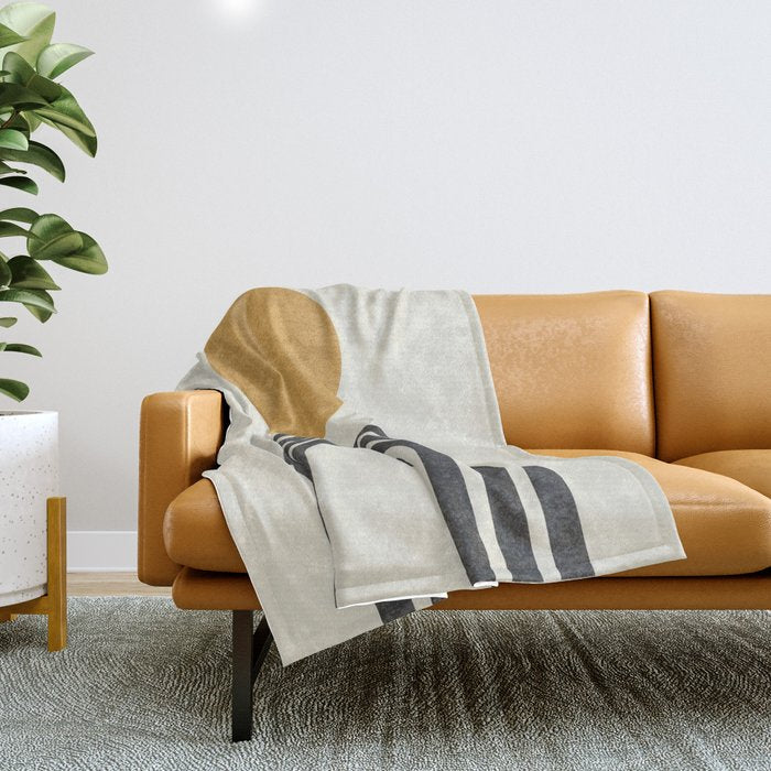 Mid Century Modern Gold Sun And Black Rainbow Throw Blanket