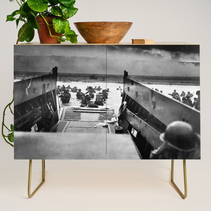 Into The Jaws Of Death - D-Day Vintage Photo By Robert F. Sargent Credenza