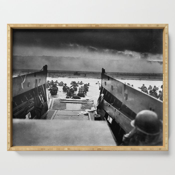 Into The Jaws Of Death - D-Day Vintage Photo By Robert F. Sargent Serving Tray
