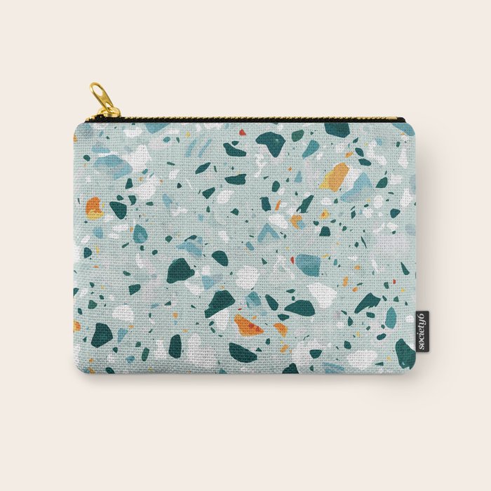 Mint Terrazzo, Eclectic Marble Texture Pattern, Colorful Neutral Pastel Illustration, Floor Tiles Carry All Pouch