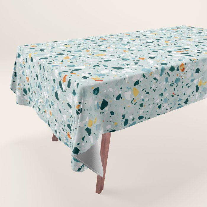 Mint Terrazzo, Eclectic Marble Texture Pattern, Colorful Neutral Pastel Illustration, Floor Tiles Tablecloth