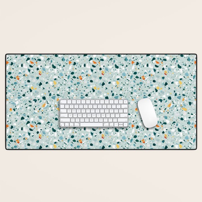 Mint Terrazzo, Eclectic Marble Texture Pattern, Colorful Neutral Pastel Illustration, Floor Tiles Desk Mat