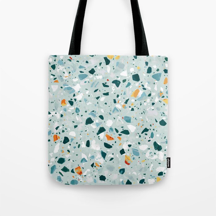 Mint Terrazzo, Eclectic Marble Texture Pattern, Colorful Neutral Pastel Illustration, Floor Tiles Tote Bag
