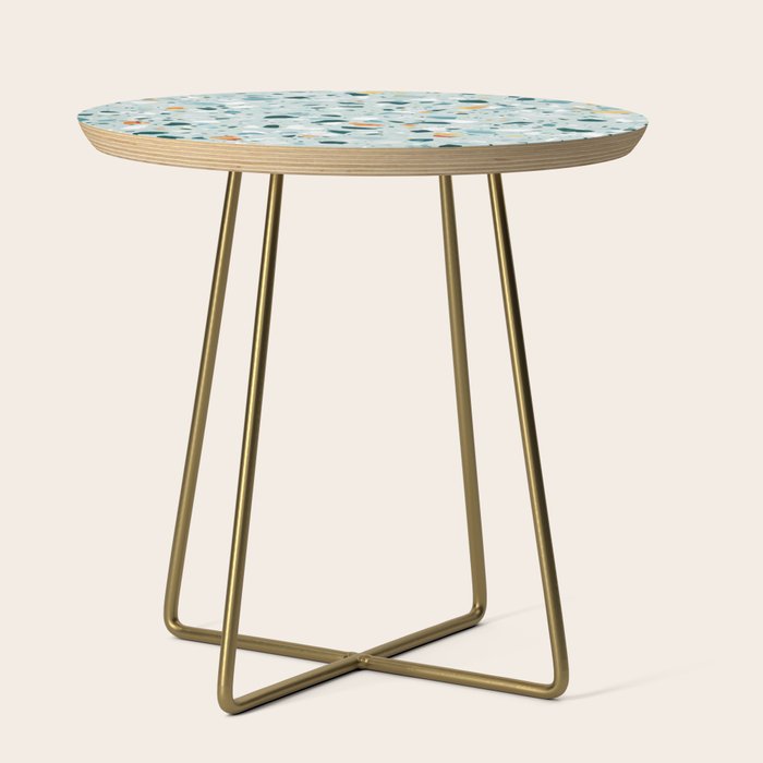 Mint Terrazzo, Eclectic Marble Texture Pattern, Colorful Neutral Pastel Illustration, Floor Tiles Side Table