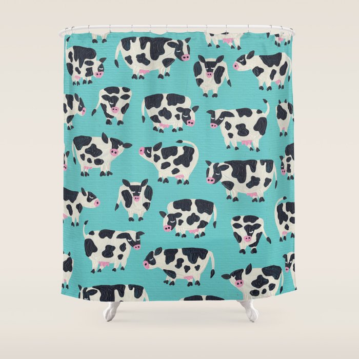 Cow Collection - Turquoise Shower Curtain