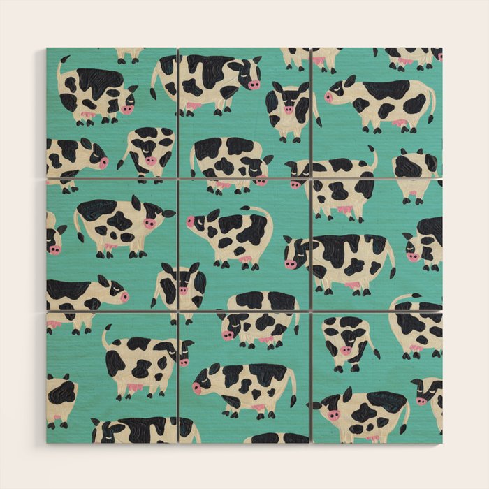 Cow Collection - Turquoise Wood Wall Art