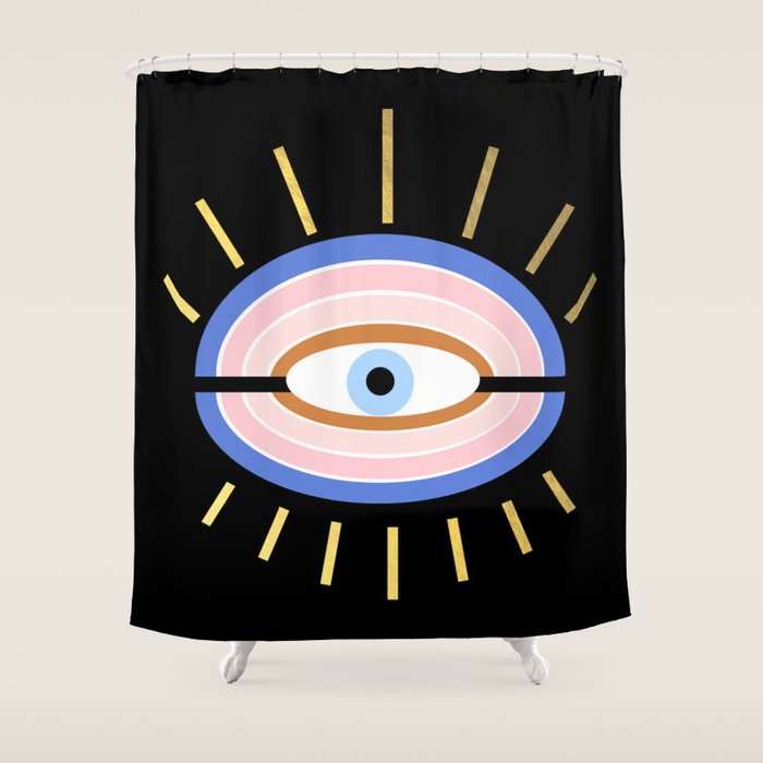 Retro Evil Eye - Black & Gold Shower Curtain
