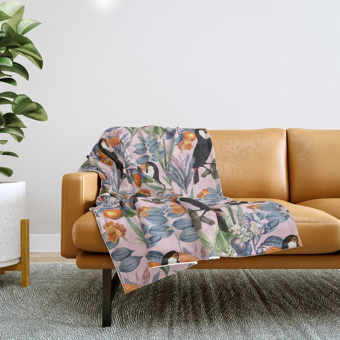 Tucan Garden #Pattern #Illustration Throw Blanket