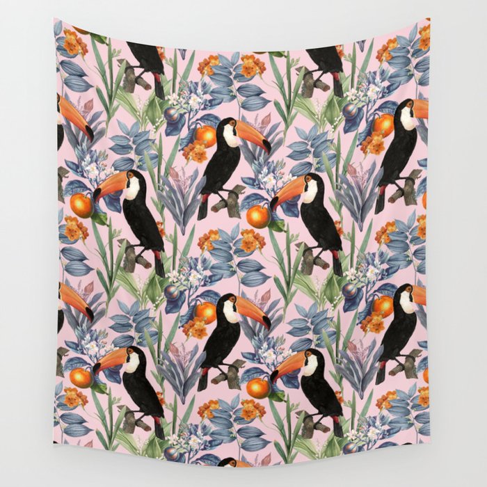 Tucan Garden #Pattern #Illustration Wall Tapestry
