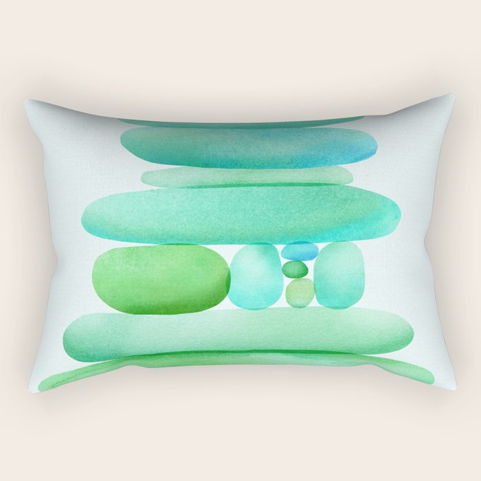 Sea Glass Cairn Watercolor Rectangular Pillow