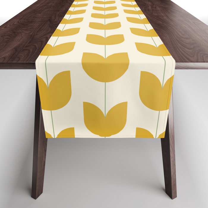 Spring Tulips Ii Yellow Mid Century Flowers Table Runner