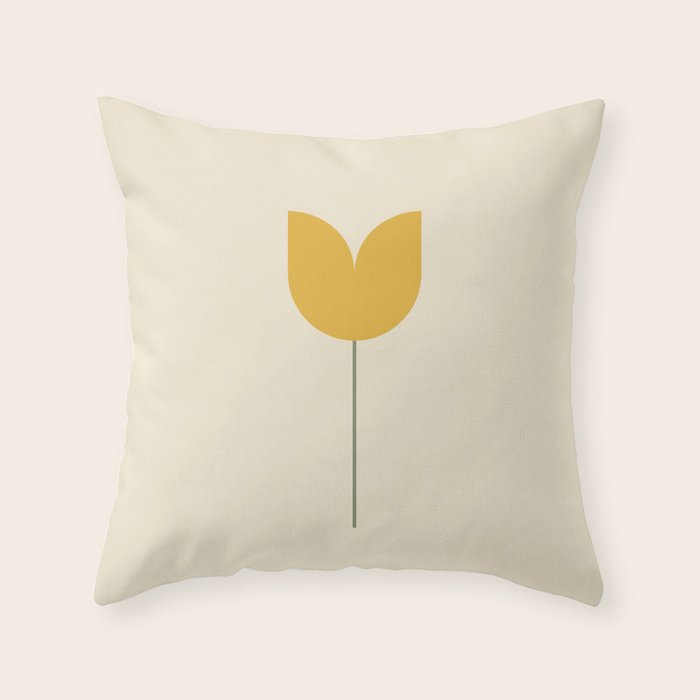 Vintage Tulip Minimalism - Yellow Throw Pillow