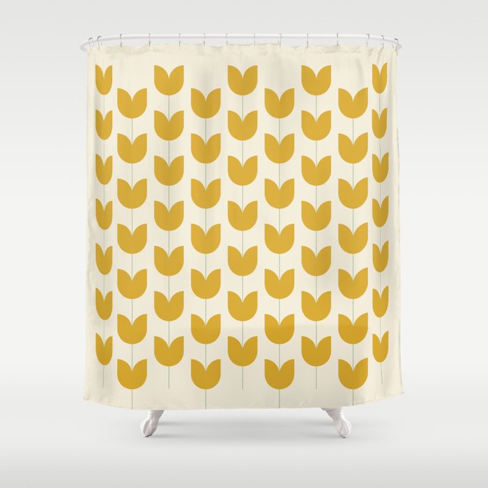 Spring Tulips Ii Yellow Mid Century Flowers Shower Curtain