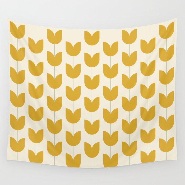 Spring Tulips Ii Yellow Mid Century Flowers Wall Tapestry
