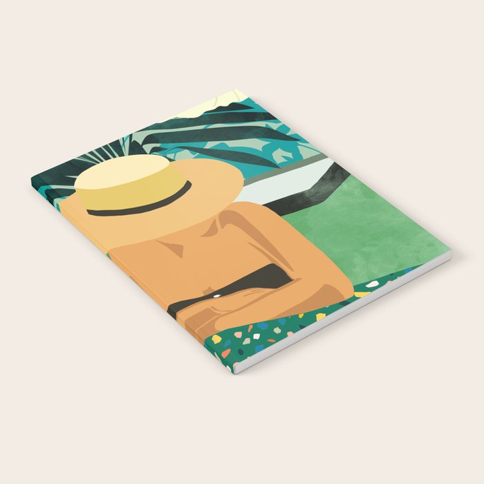 Chill, Modern Bohemian Black Woman Travel Illustration | Terrazzo Tropical Swimming Pool Fashion Notebook