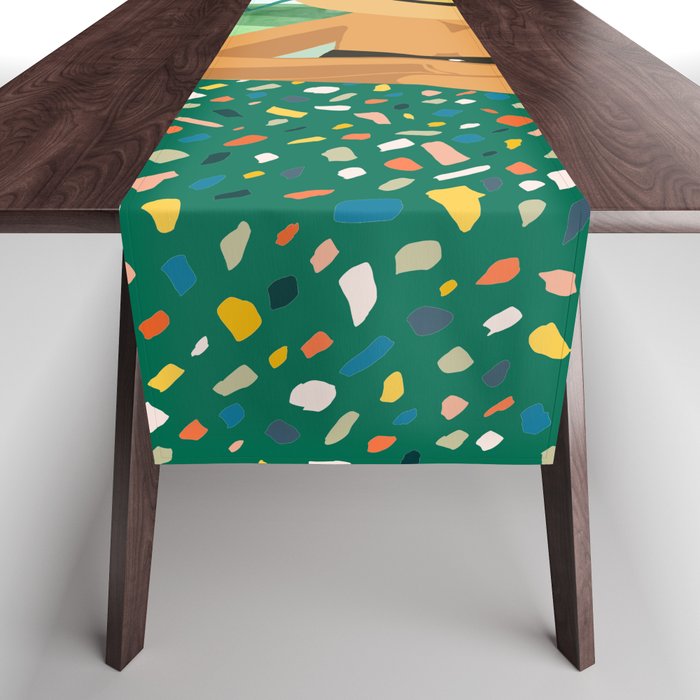 Chill, Modern Bohemian Black Woman Travel Illustration | Terrazzo Tropical Swimming Pool Fashion Table Runner