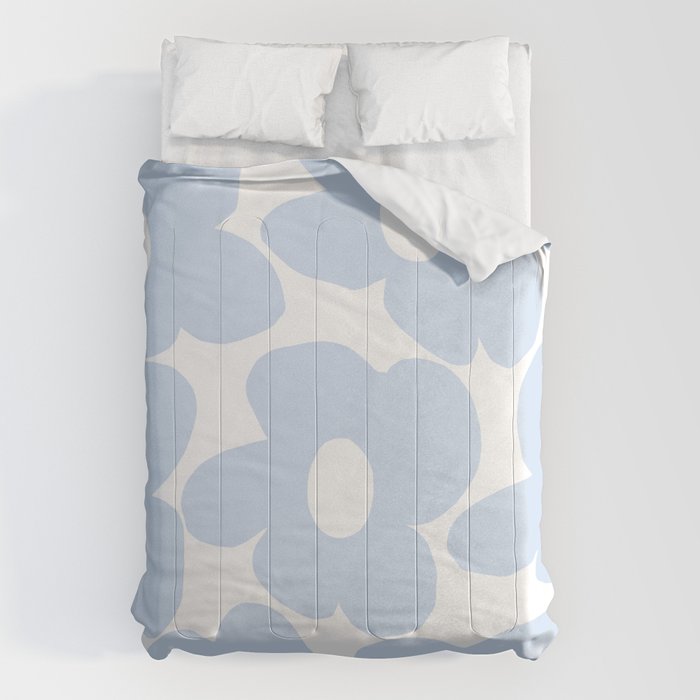 Large Baby Blue Retro Flowers White Background #Decor #Homestorie #Buyart Comforter