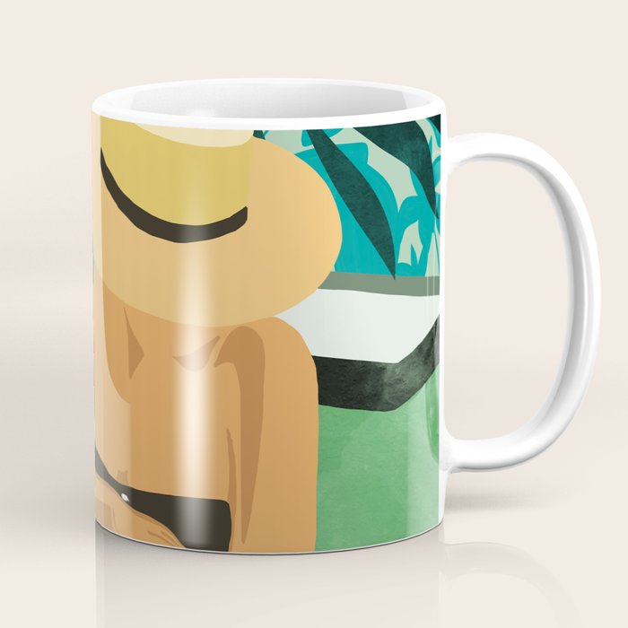 Chill, Modern Bohemian Black Woman Travel Illustration | Terrazzo Tropical Swimming Pool Fashion Coffee Mug