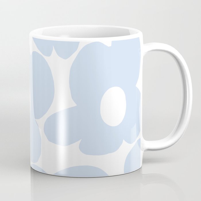 Large Baby Blue Retro Flowers White Background #Decor #Homestorie #Buyart Coffee Mug