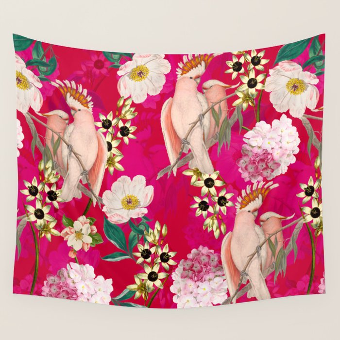 Vintage & Shabby Chic - Tropical Bird Flower Garden Wall Tapestry