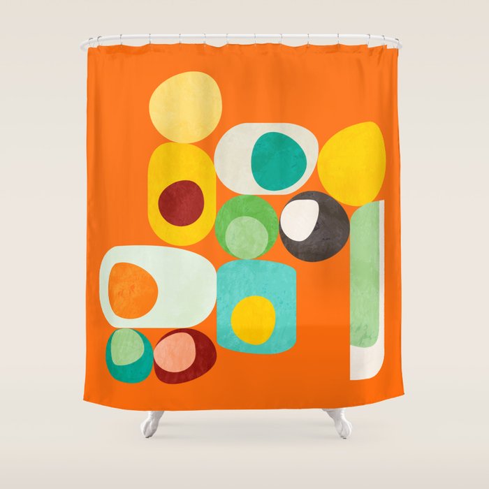 Geometric Mid Century Modern Orange Shapes Shower Curtain