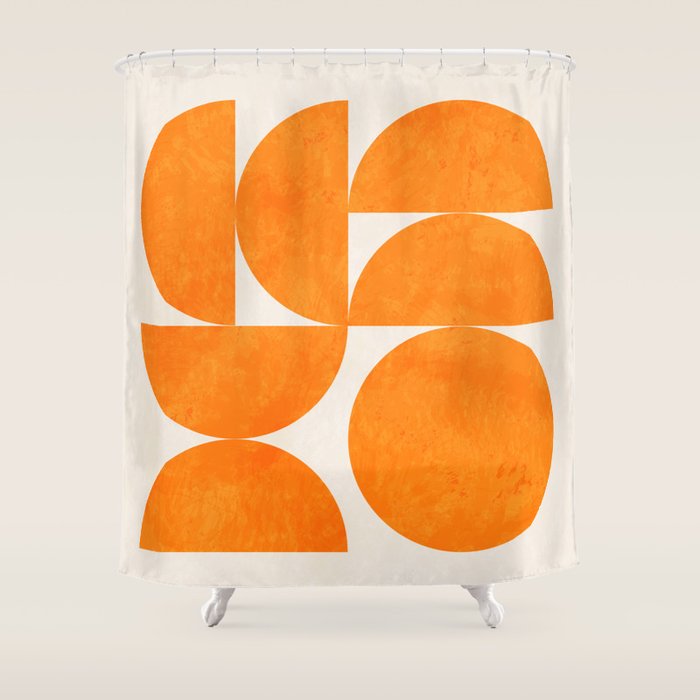 Geometric Shapes Orange Mid Century Shower Curtain